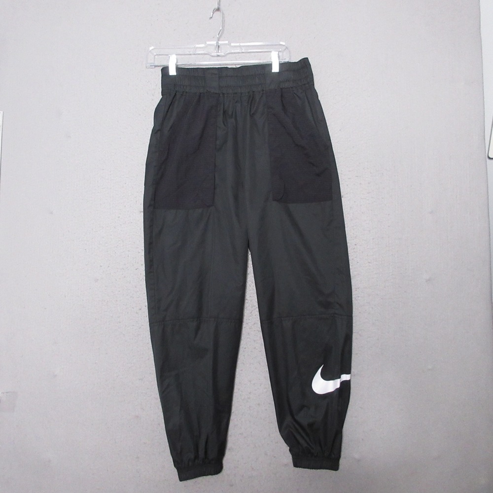Nike Sportwear Joggers Pants Women Medium Black Woven Swoosh Sporty Windbreaker